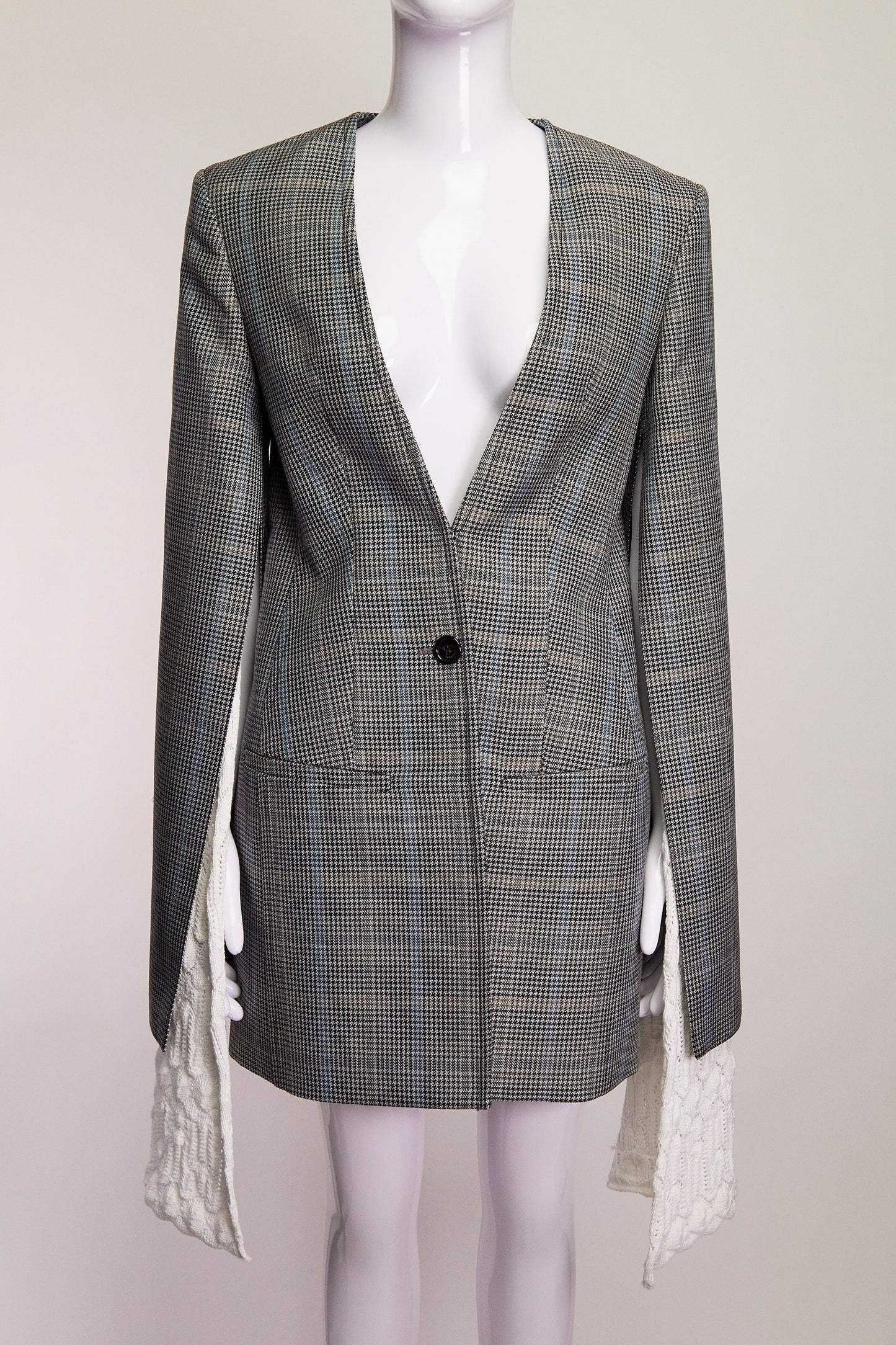 WE11DONE Blue Collarless Houndstooth Single Breasted Blazer S