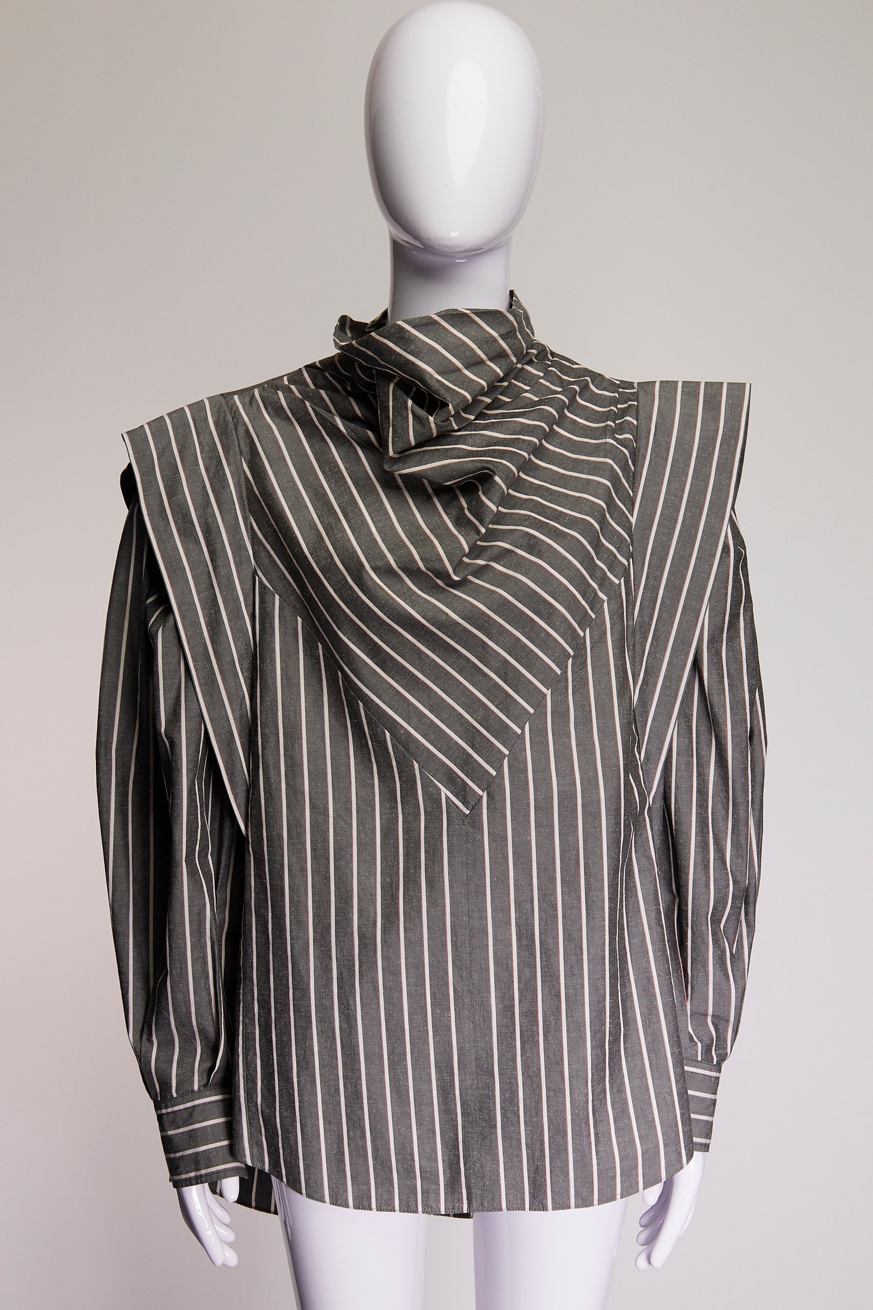 Isabel Marant Grey and White Pinstripe High Neck Blouse FR34 IT38