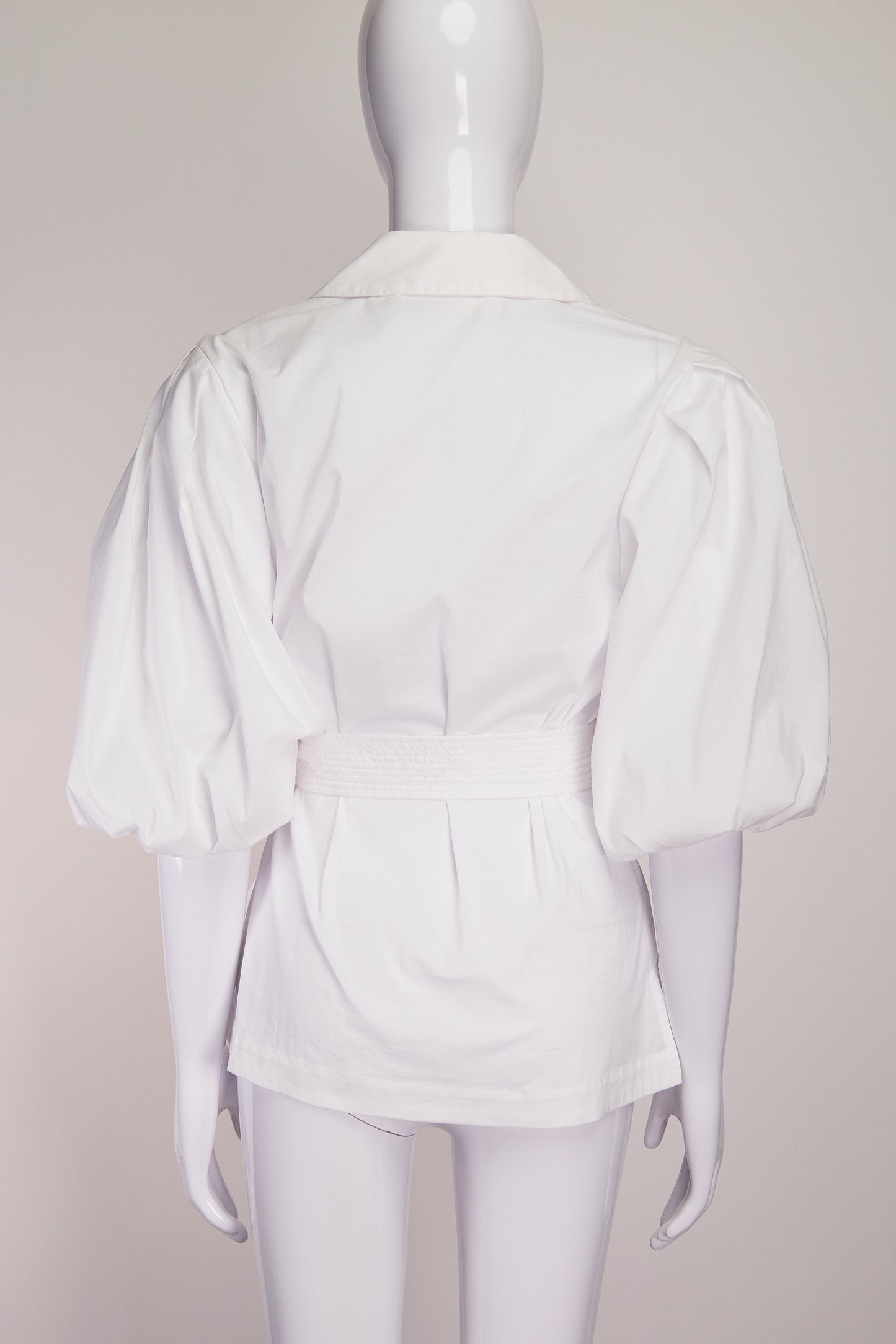 Jonathan Simkhai White Belted Puff Sleeve Top M