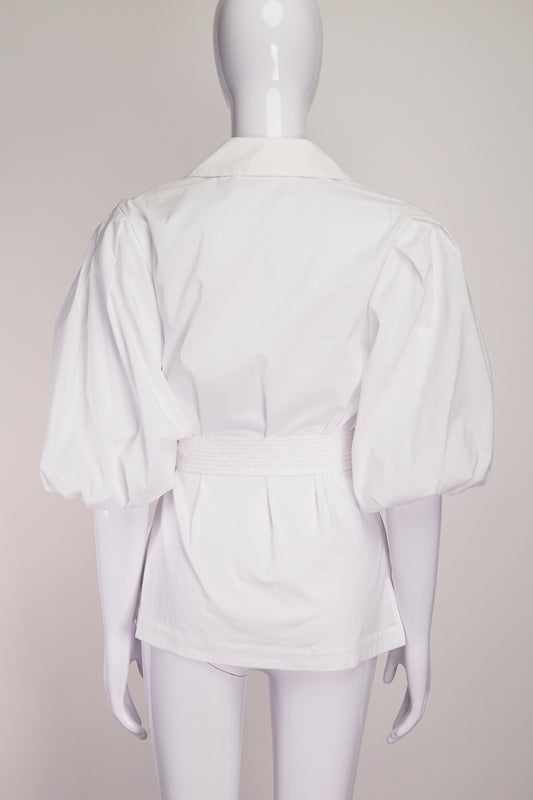 Jonathan Simkhai White Belted Puff Sleeve Top M