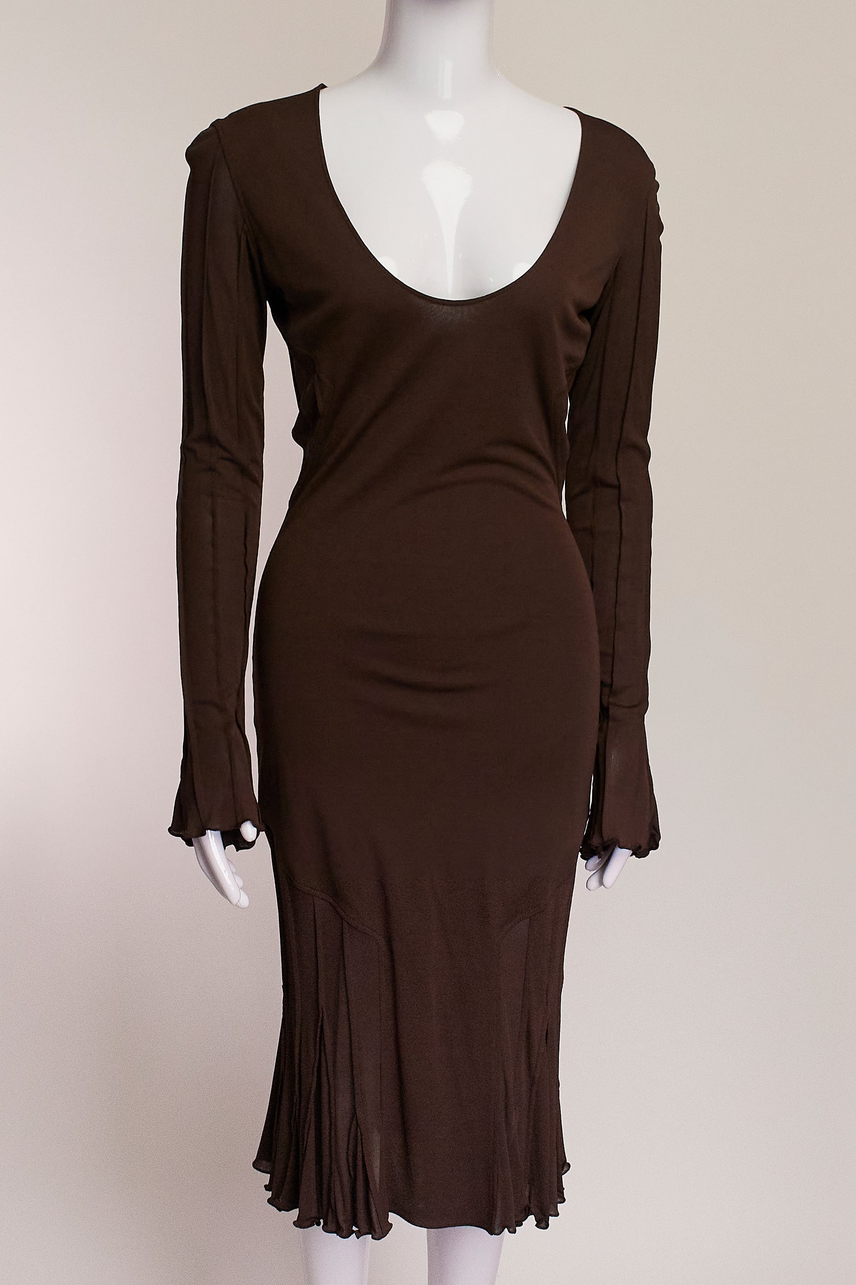 Yves Saint Laurent Brown Long Sleeve Cocktail Dress M