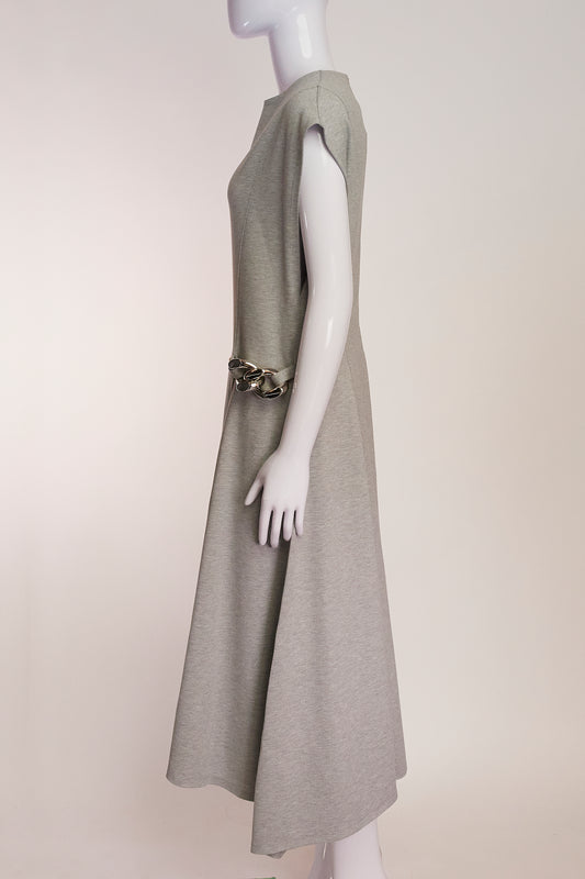 JW Anderson Grey Dress with Silver Chainlink Detail and Cap Sleeve US6