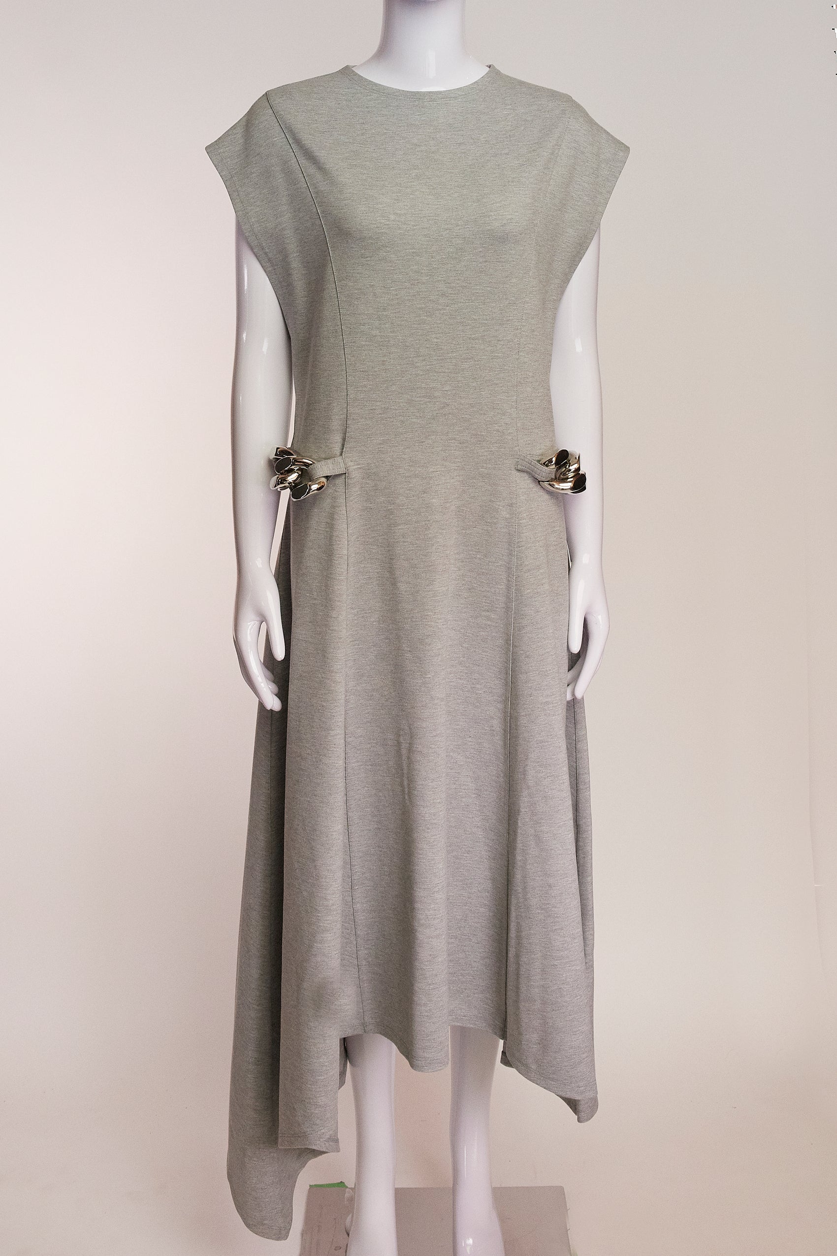 JW Anderson Grey Dress with Silver Chainlink Detail and Cap Sleeve US6