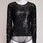 Michael Kors Collection Black Sequin Long Sleeve Bodysuit L