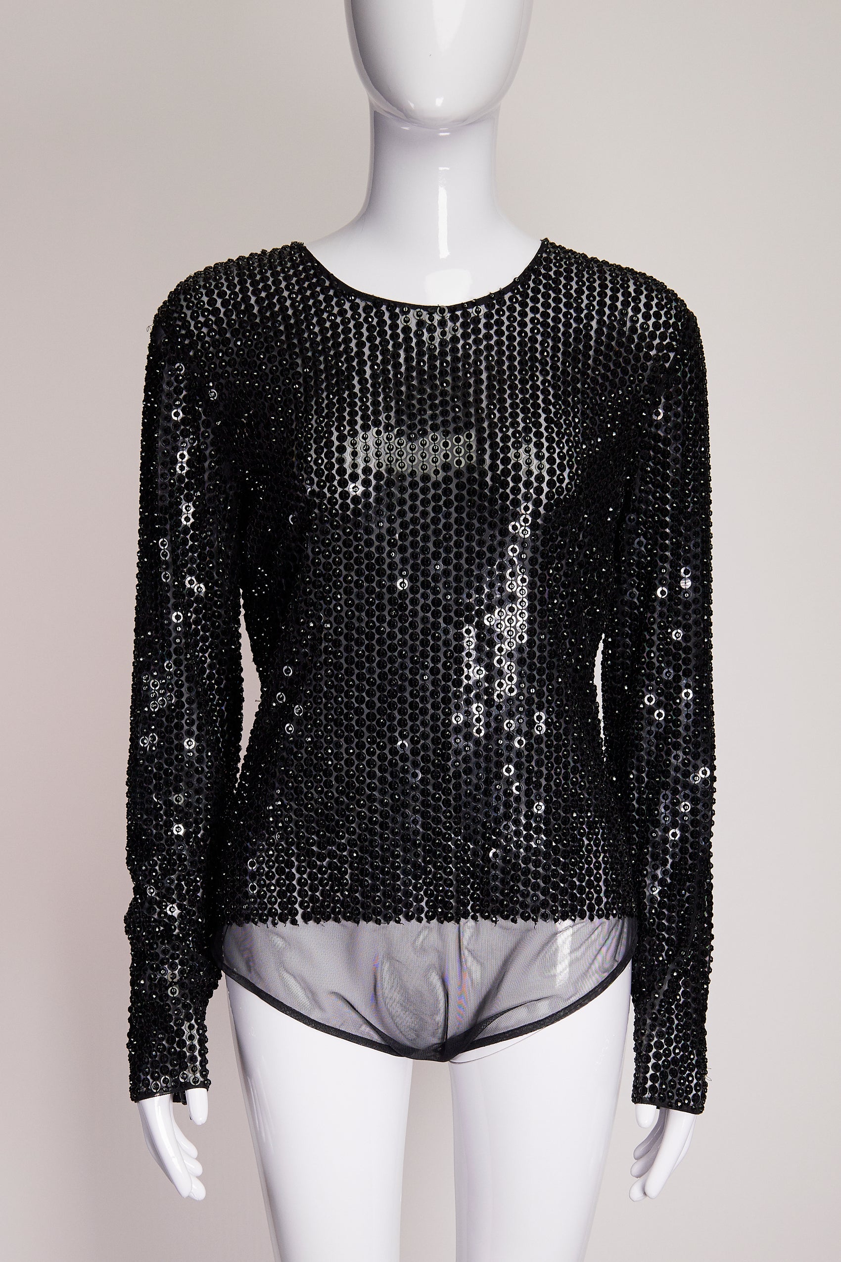 Michael Kors Collection Black Sequin Long Sleeve Bodysuit L