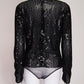 Michael Kors Collection Black Sequin Long Sleeve Bodysuit L