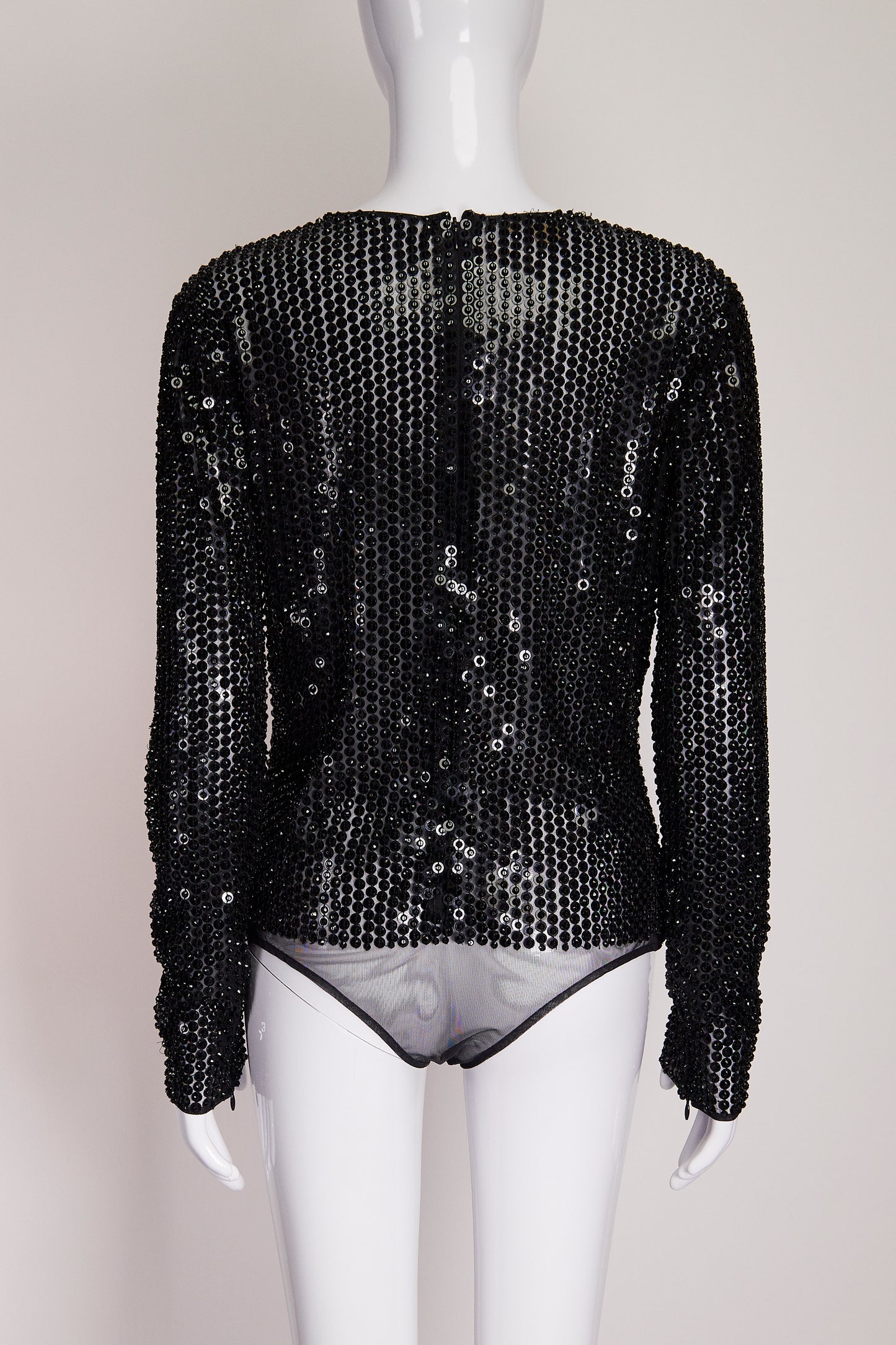 Michael Kors Collection Black Sequin Long Sleeve Bodysuit L