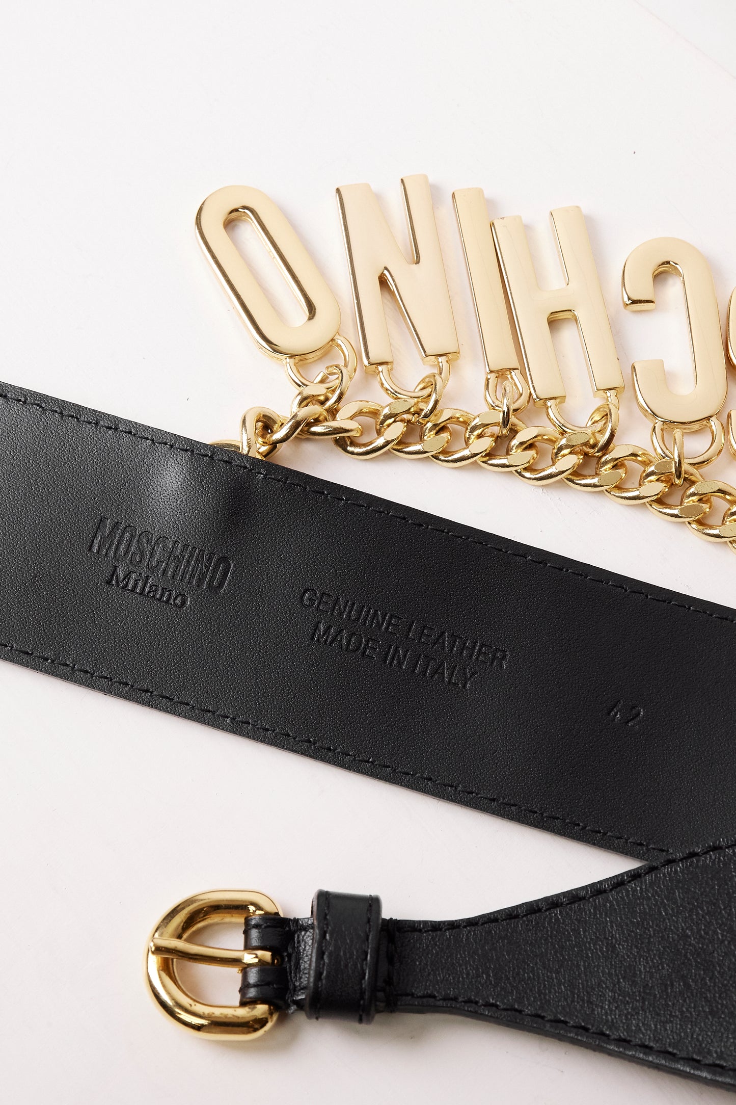 Moschino Logo Black Belt with Gold Hardware