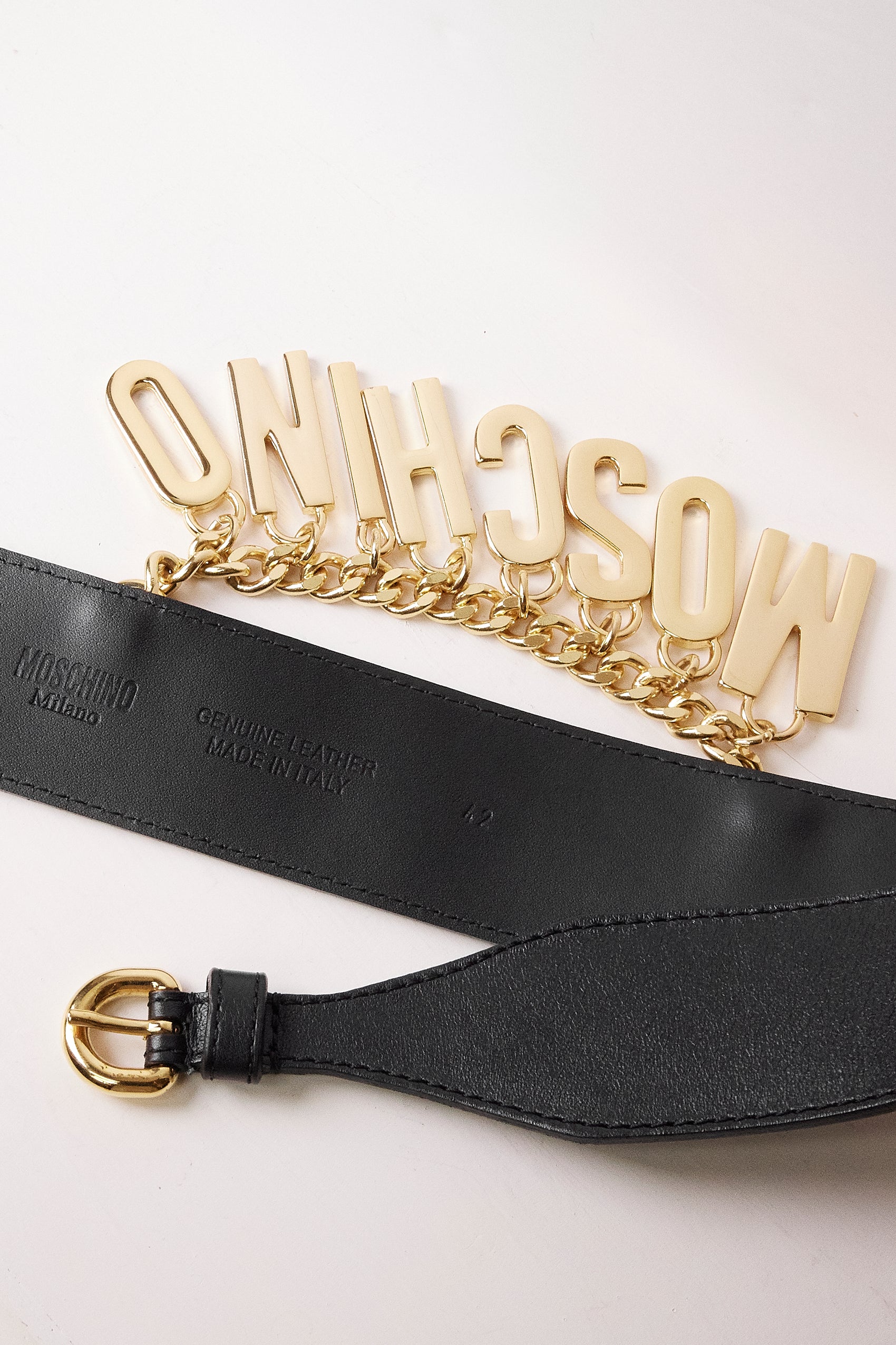 Moschino Logo Black Belt with Gold Hardware