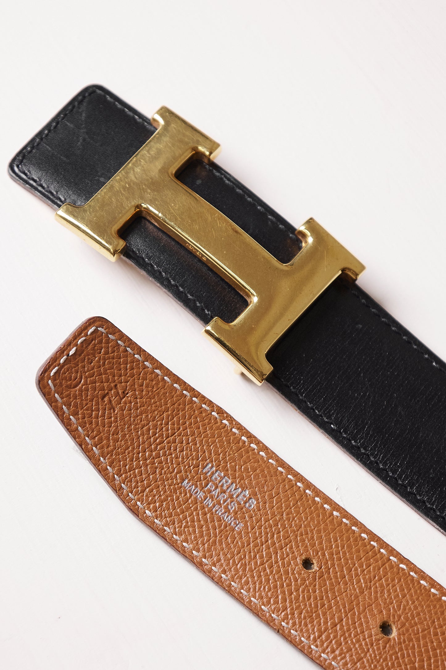 Hermes "H" Buckle Belt with Gold Hardware