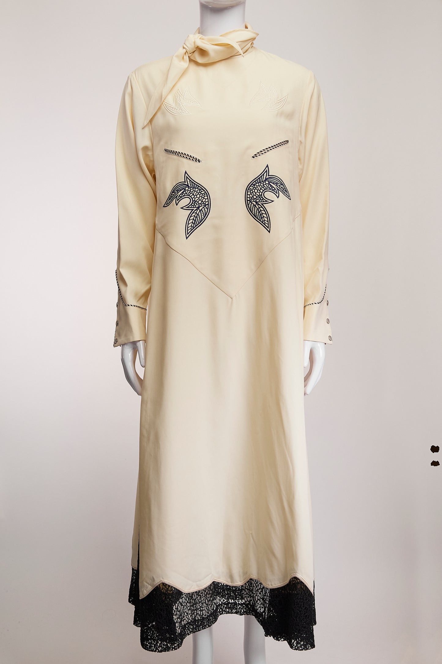 Toga Pulla Embroidered Black and Cream Long Sleeve Dress FR38 IT42