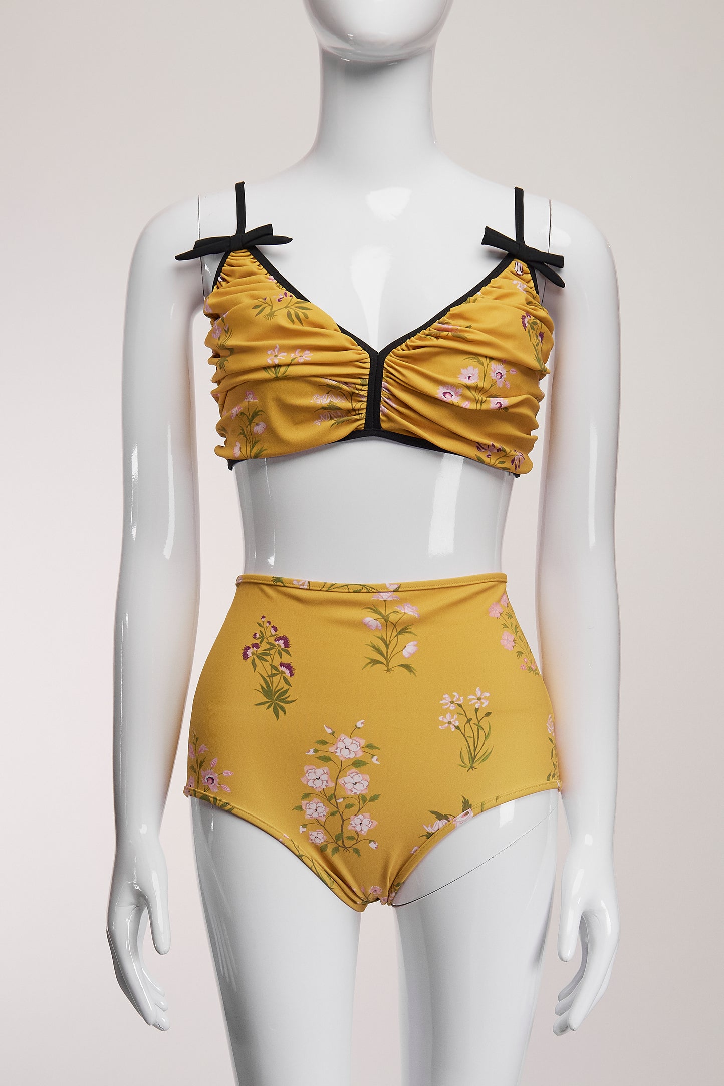 Giambattista Valli Yellow Floral Two-Piece Bathing Suit IT44 FR40