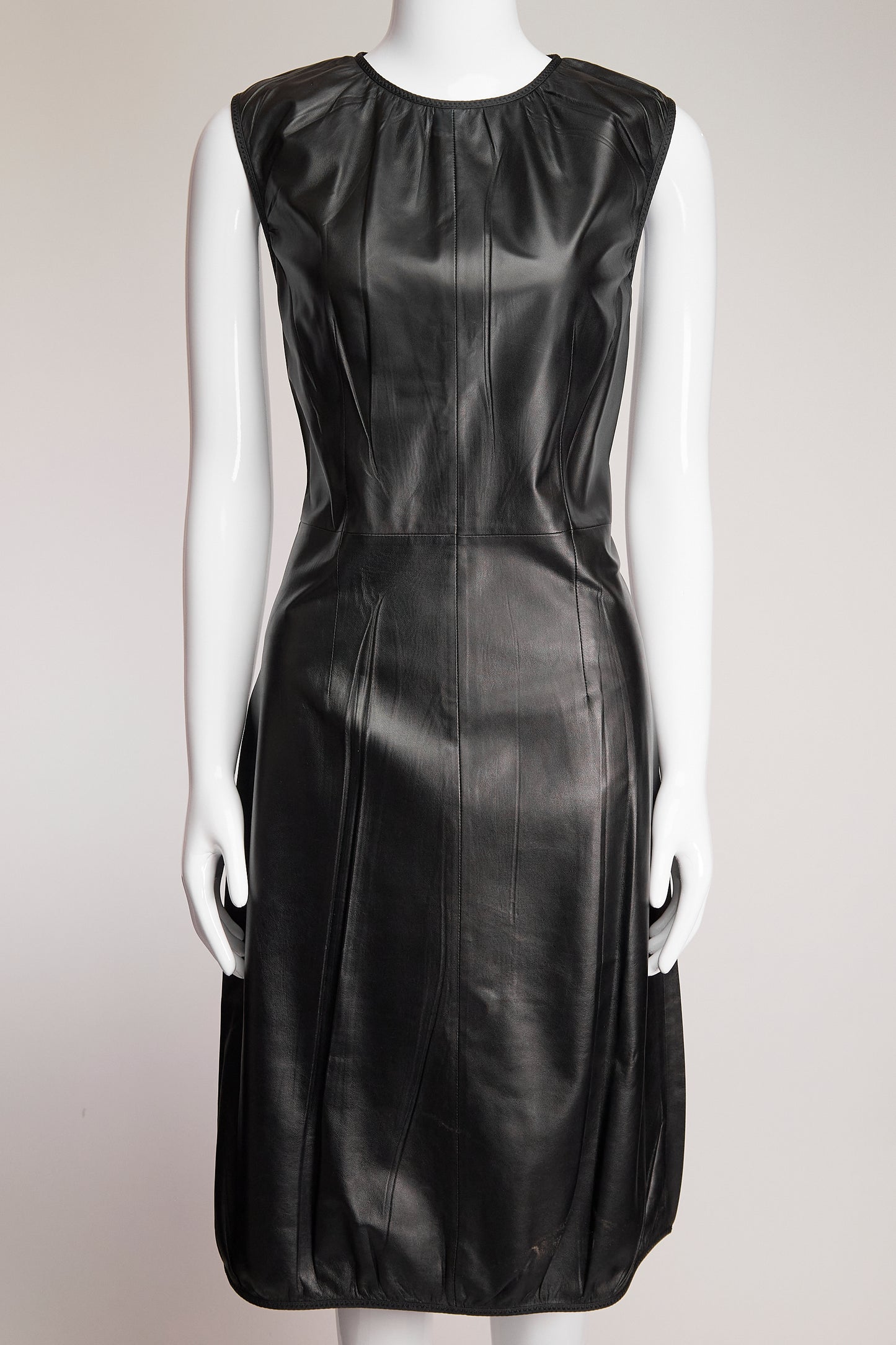 Prada Black Leather Dress IT42 FR38