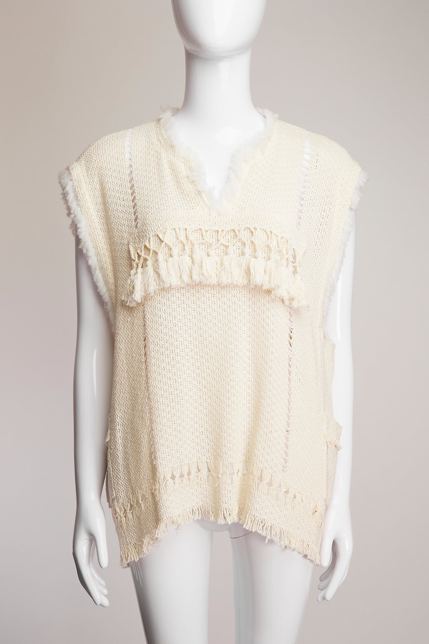 Isabel Marant Cream Knit Vest with Pom-Poms FR38 IT42