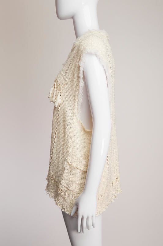 Isabel Marant Cream Knit Vest with Pom-Poms FR38 IT42