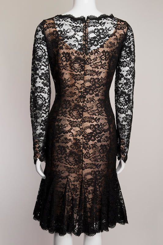 Oscar de la Renta Black Lace with Nude Sewn in Slip US6