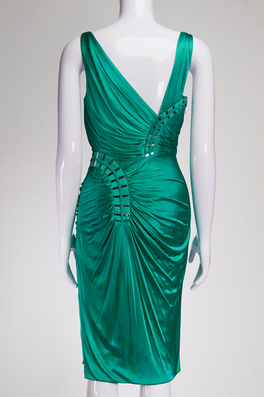 Gianni Versace Emerald Green Embellished Silk Cocktail Dress IT40 FR36