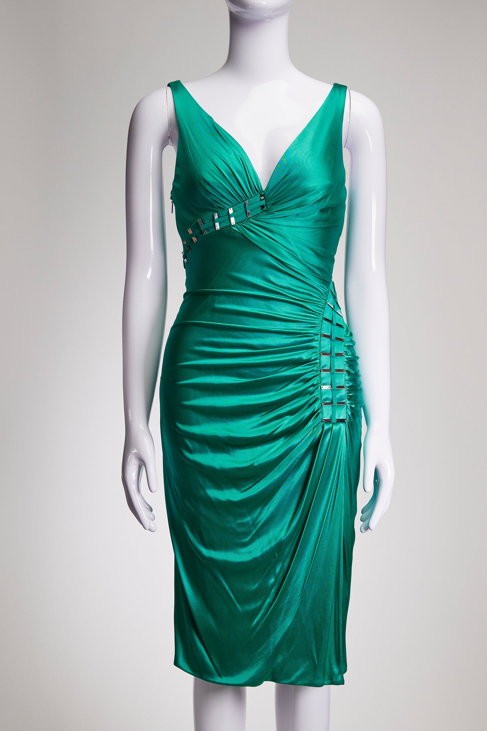 Gianni Versace Emerald Green Embellished Silk Cocktail Dress IT40 FR36