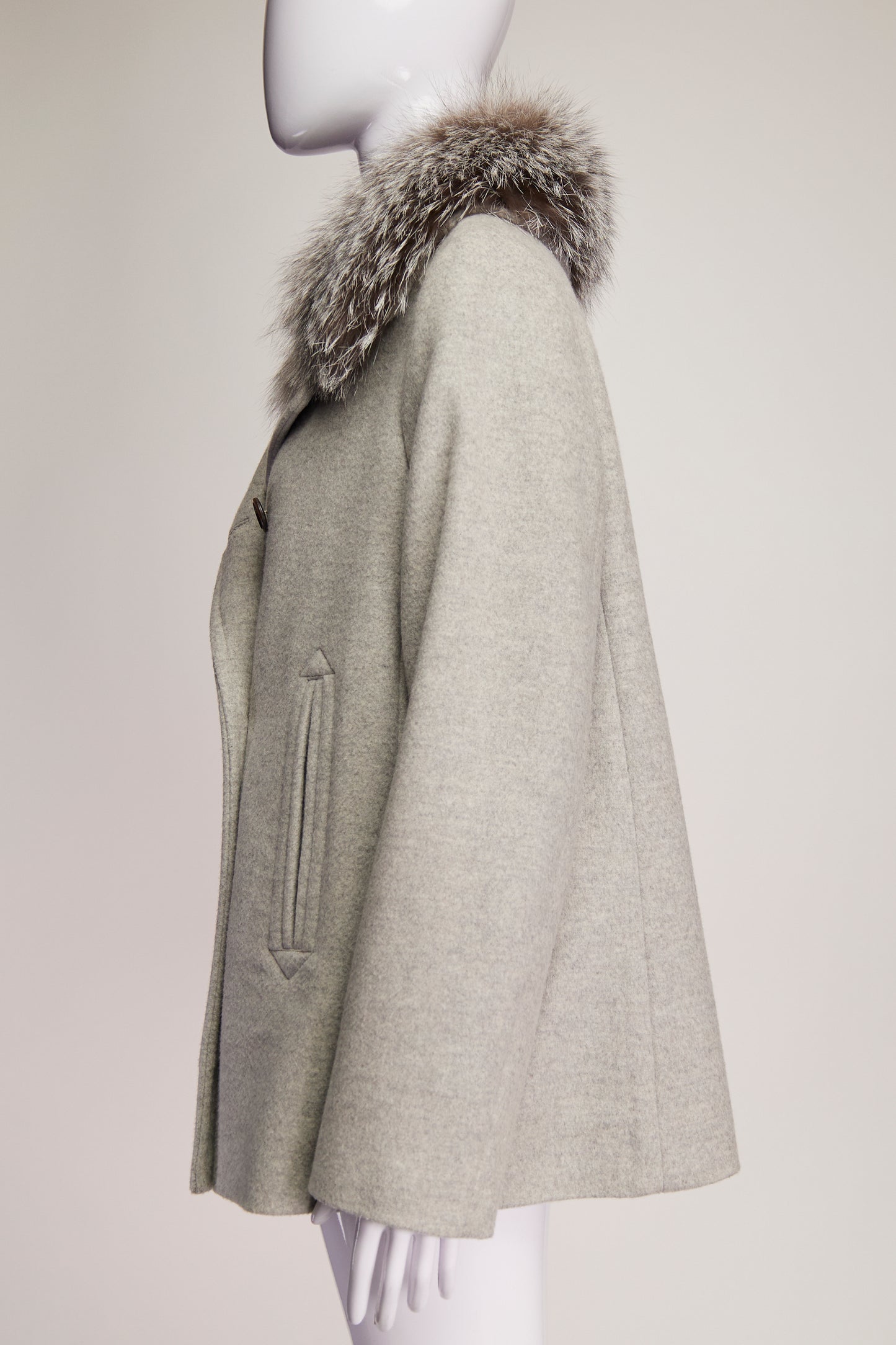 Brunello Cucinelli Cashmere Coat with Fur Collar S/M