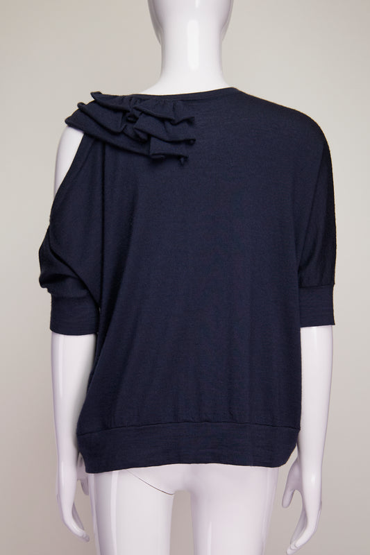 Brunello Cucinelli Navy With Ruffled Shoulder Top XS