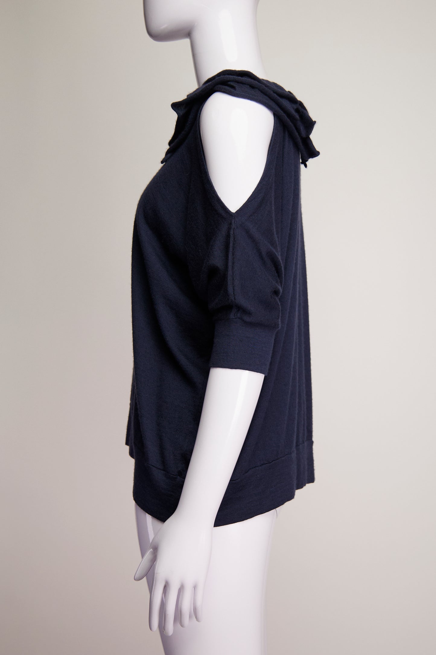 Brunello Cucinelli Navy With Ruffled Shoulder Top XS