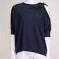 Brunello Cucinelli Navy With Ruffled Shoulder Top XS