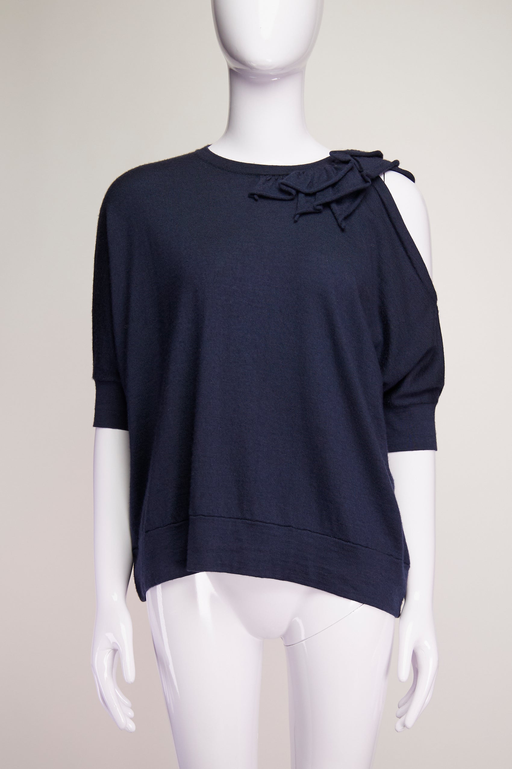 Brunello Cucinelli Navy With Ruffled Shoulder Top XS