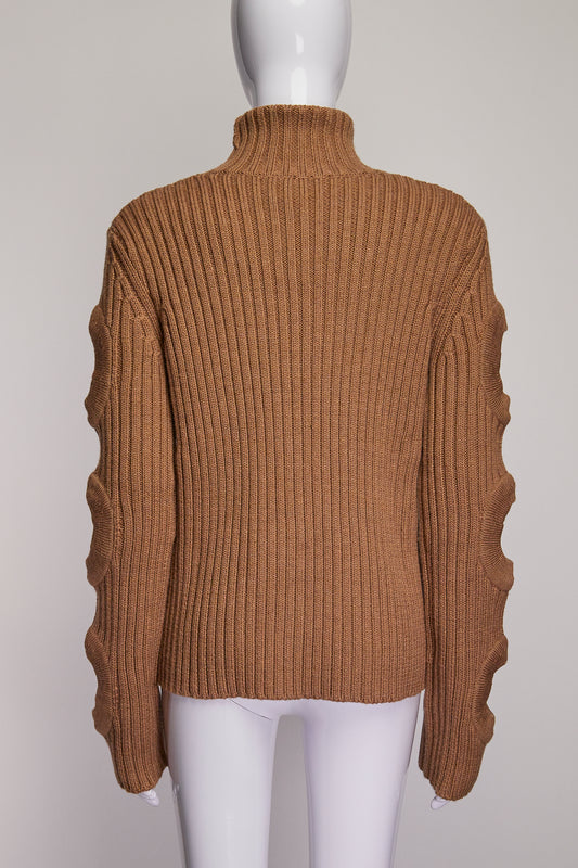 JW Anderson Circular Cut out Brown Turtleneck Sweater M