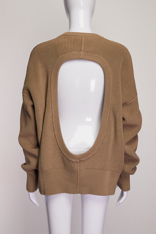 Peter Do Brown Open Back Crewneck Sweater XS