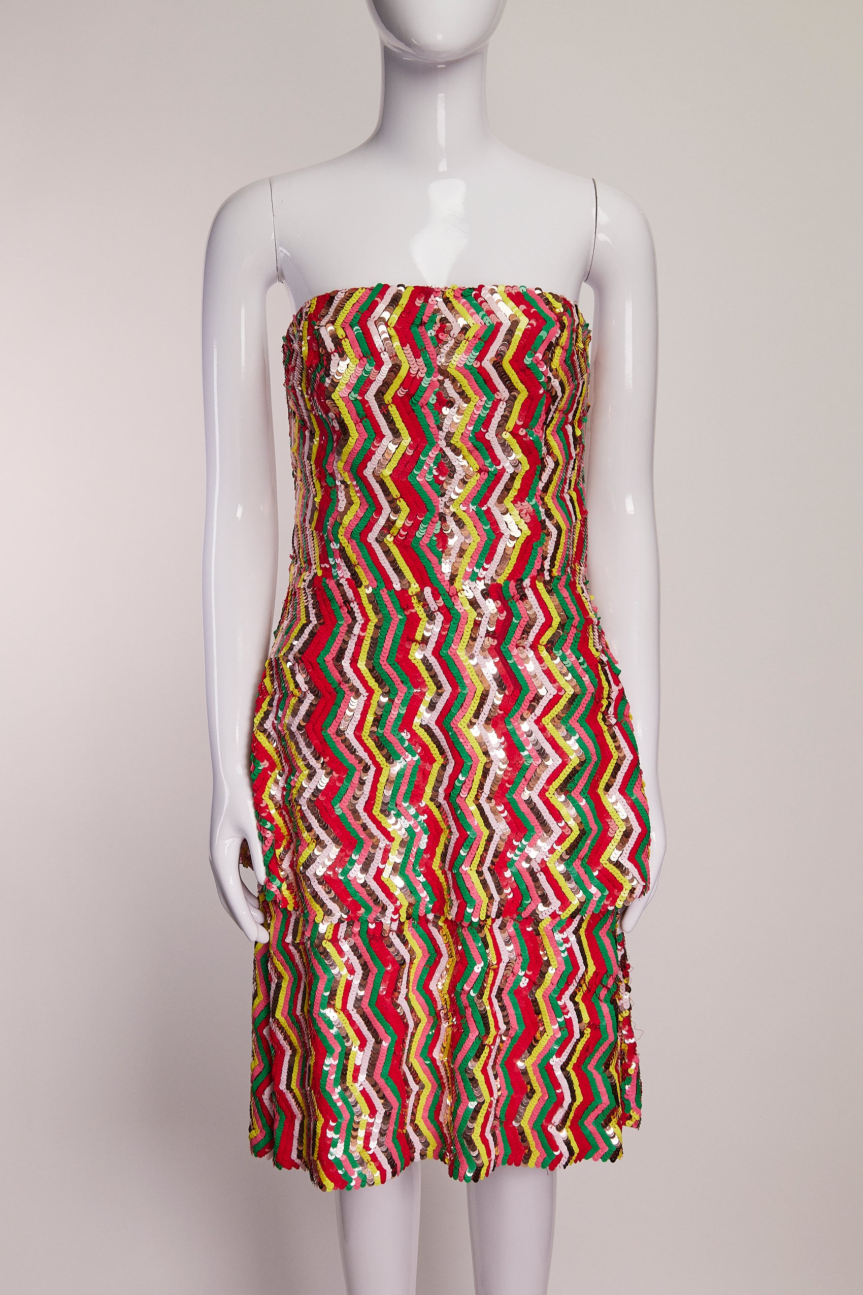 Osman London Multi Color Sequin Zig Zag Strapless Dress US 6