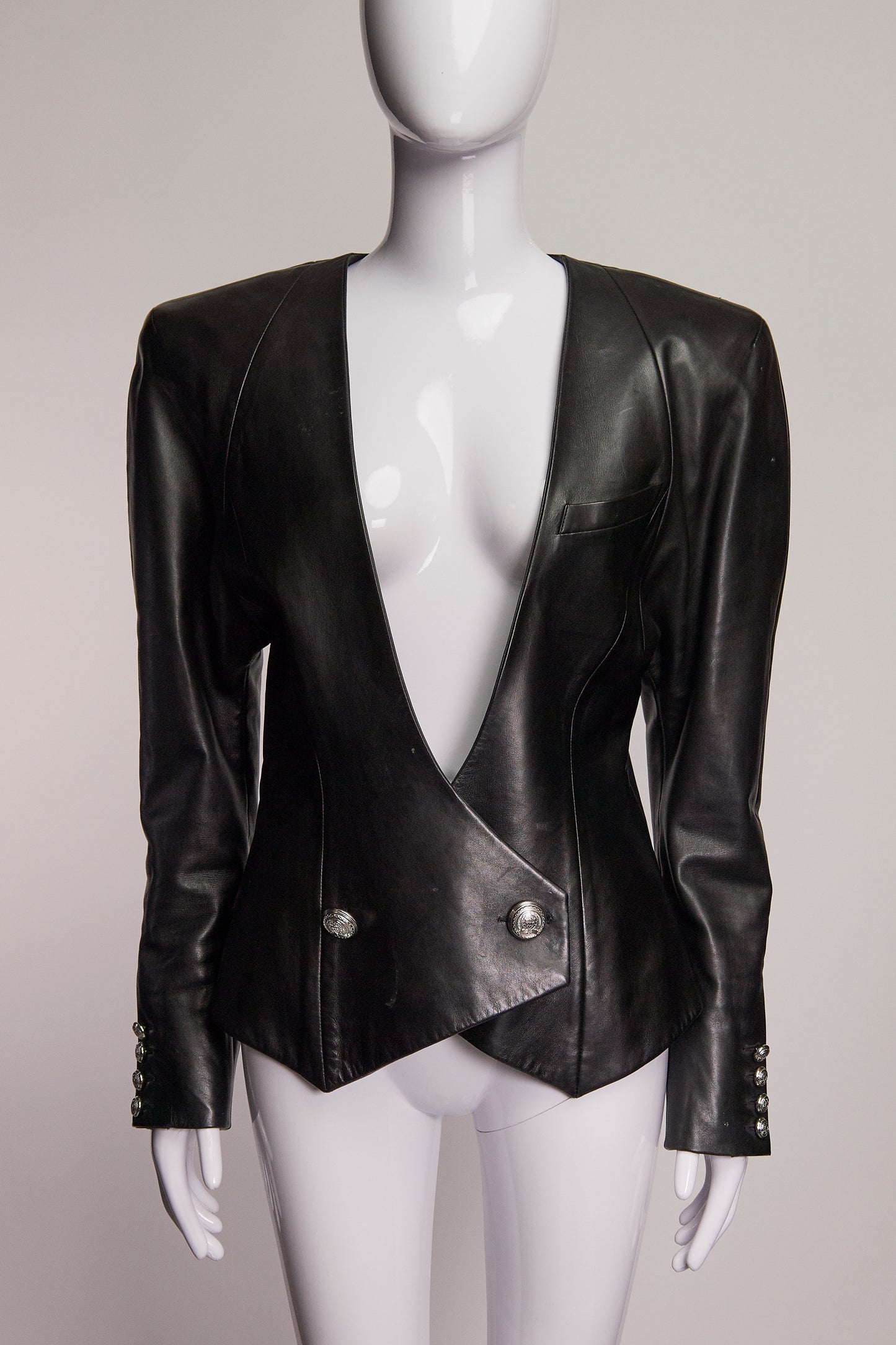 Balmain Deep-V Leather Blazer FR40 IT44