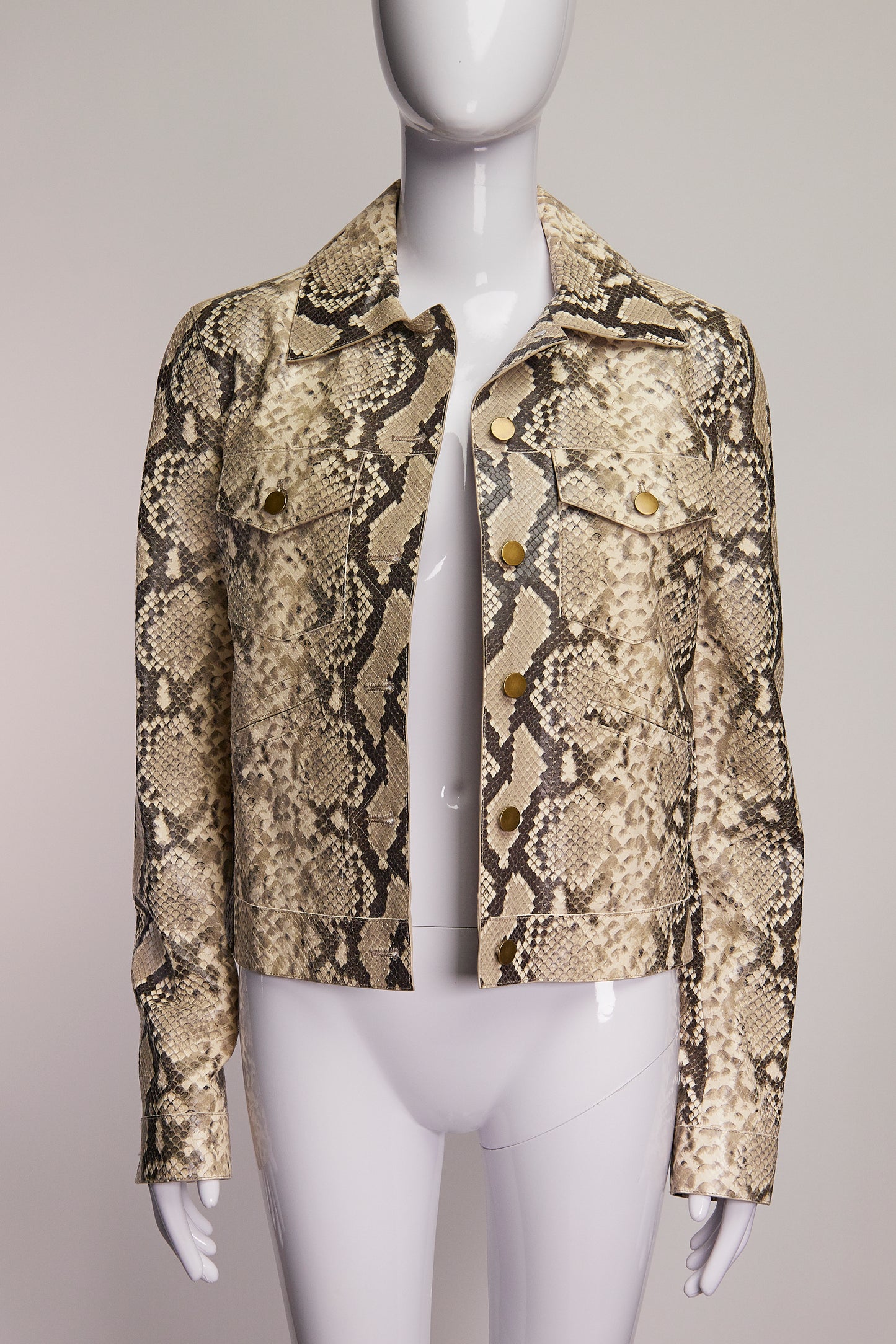 Michael Kors Collection Snakeskin Print Leather Jacket US4