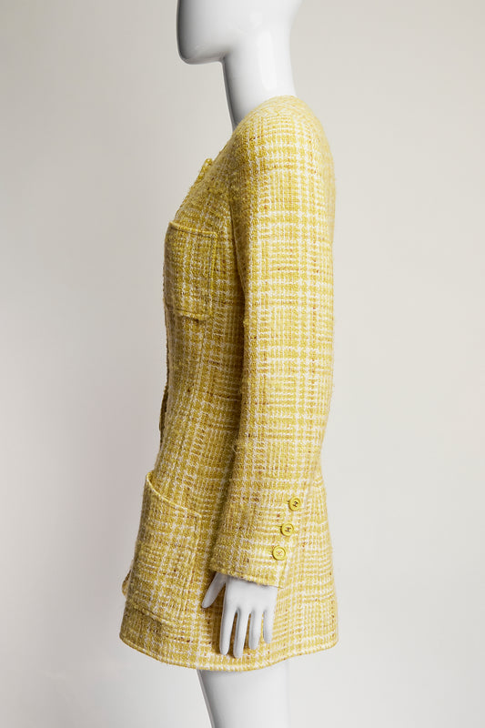 Chanel Boutique Vintage Long Yellow Tweed Jacket