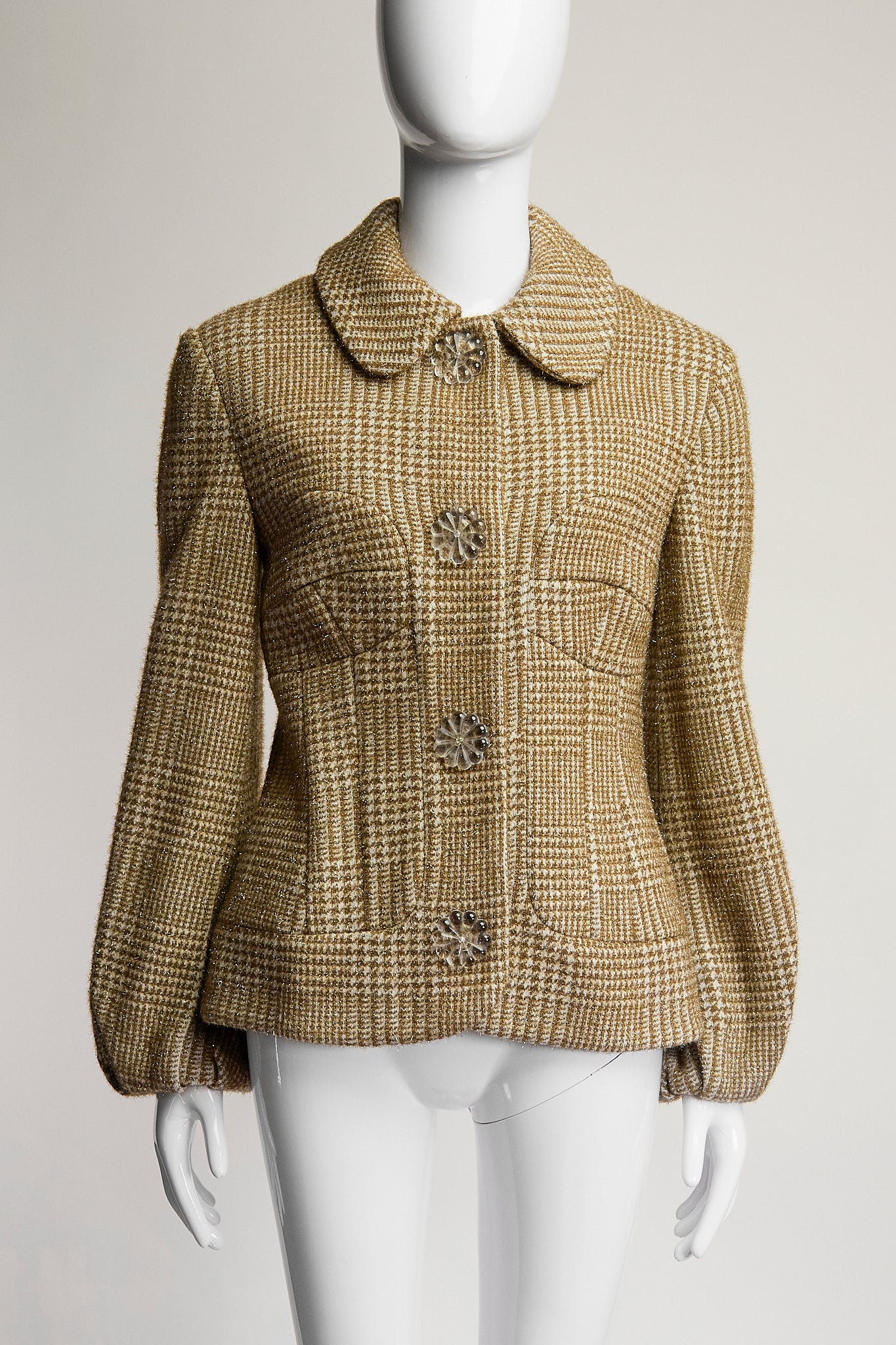 Simone Rocha Sparkly Houndstooth Jacket with Floral Buttons UK10 US4/6