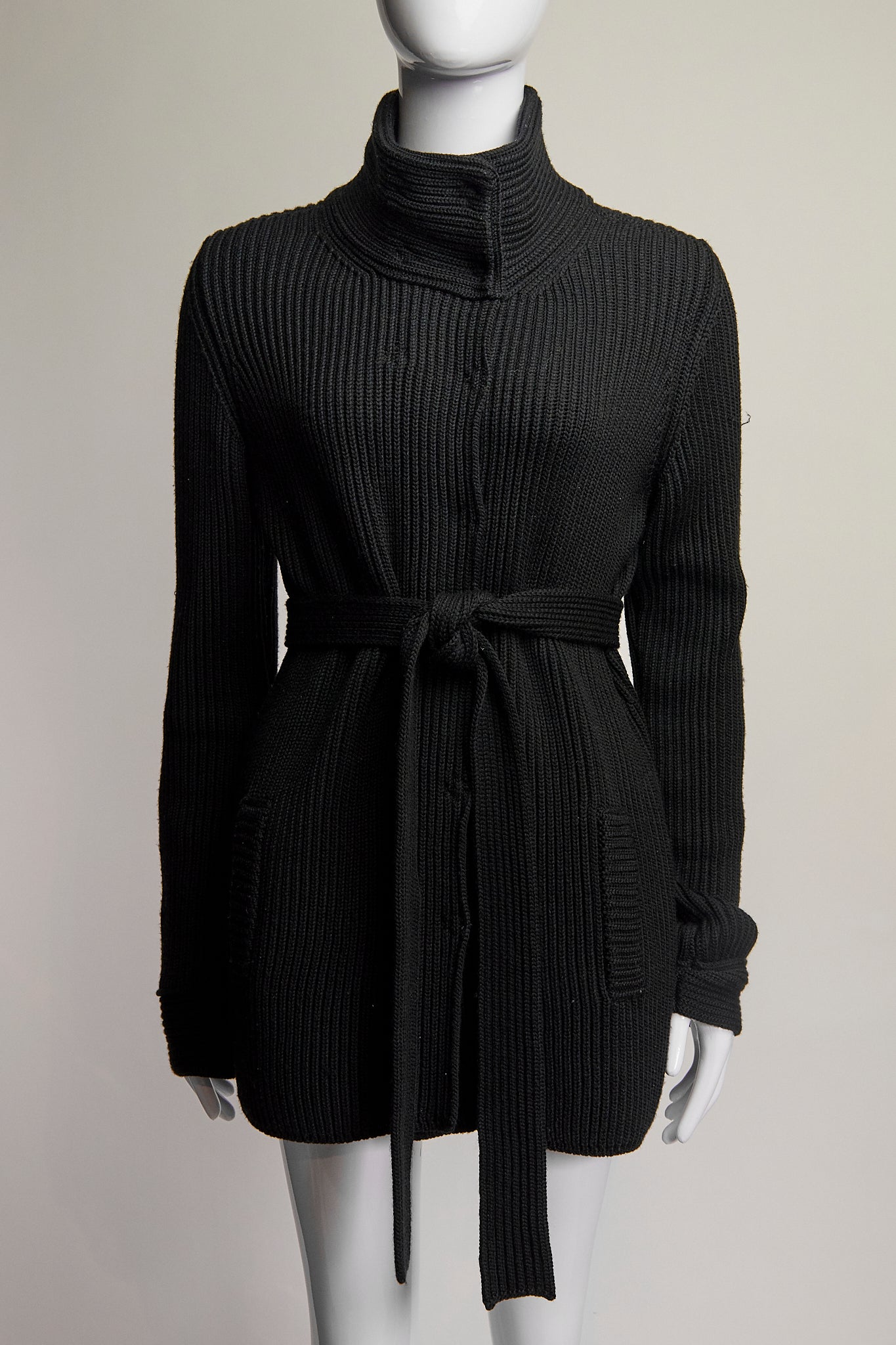 Dolce & Gabbana Black Ribbed Cardigan with Belt M