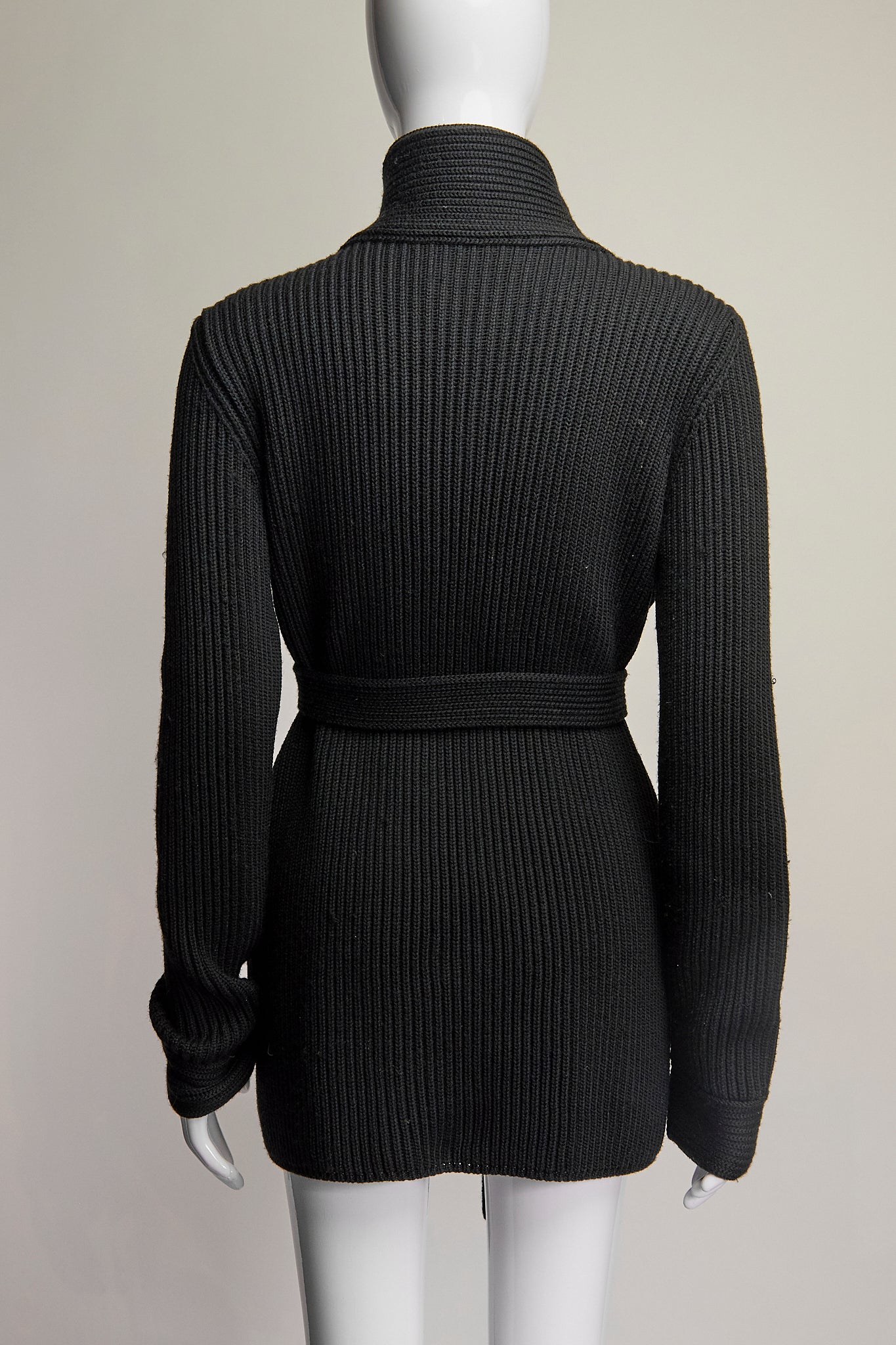 Dolce & Gabbana Black Ribbed Cardigan with Belt M