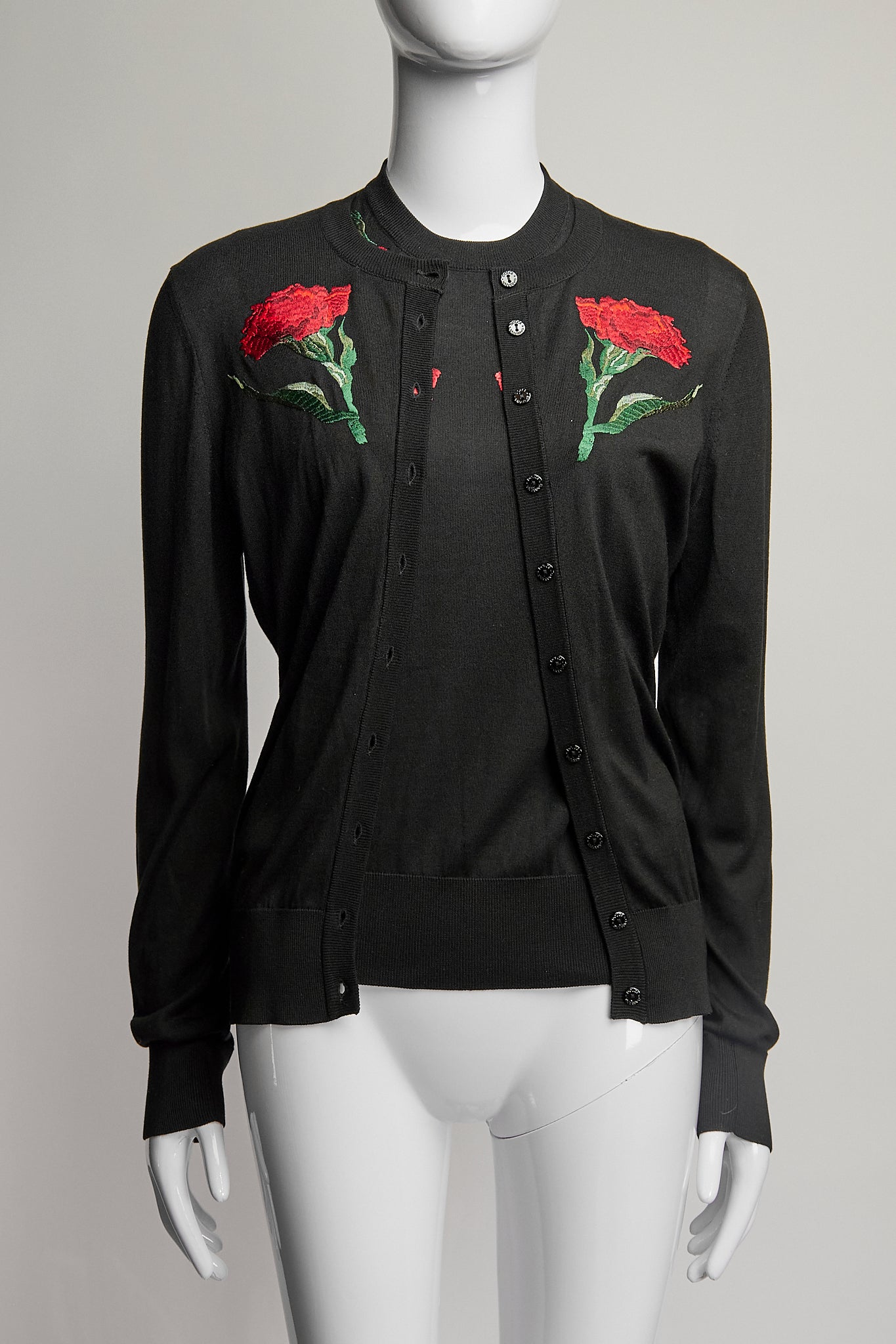 Dolce & Gabbana Floral Embroidered Black Cardiagan and Tank Set S