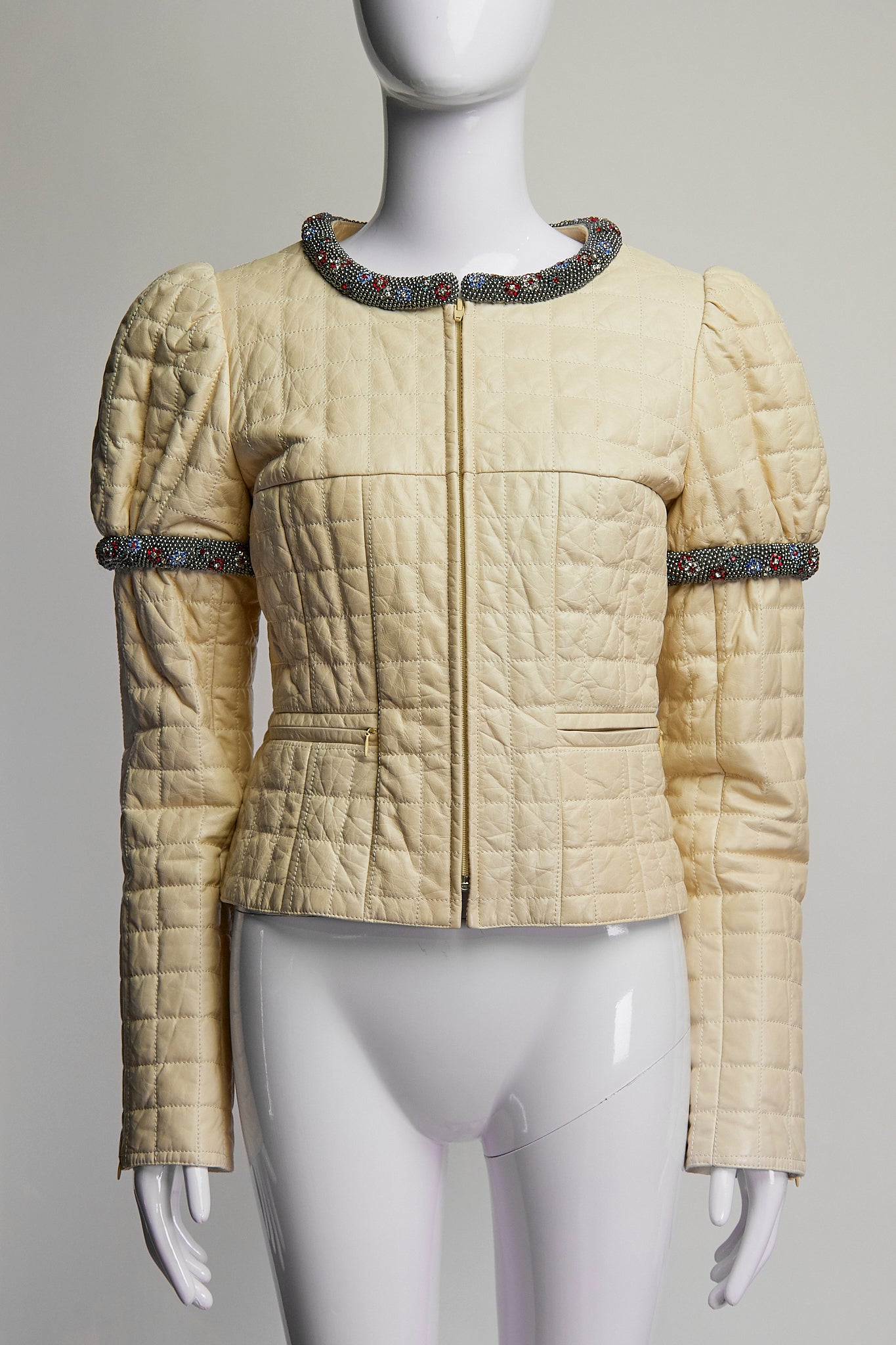 Chanel Calfskin Beaded Detail Zip-Up Jacket FR38 IT42