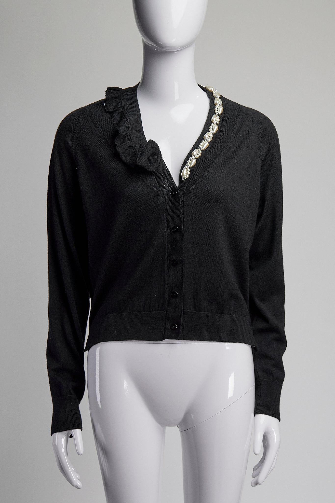 Simone Rocha Black Cardigan with Asymetrical Beading S