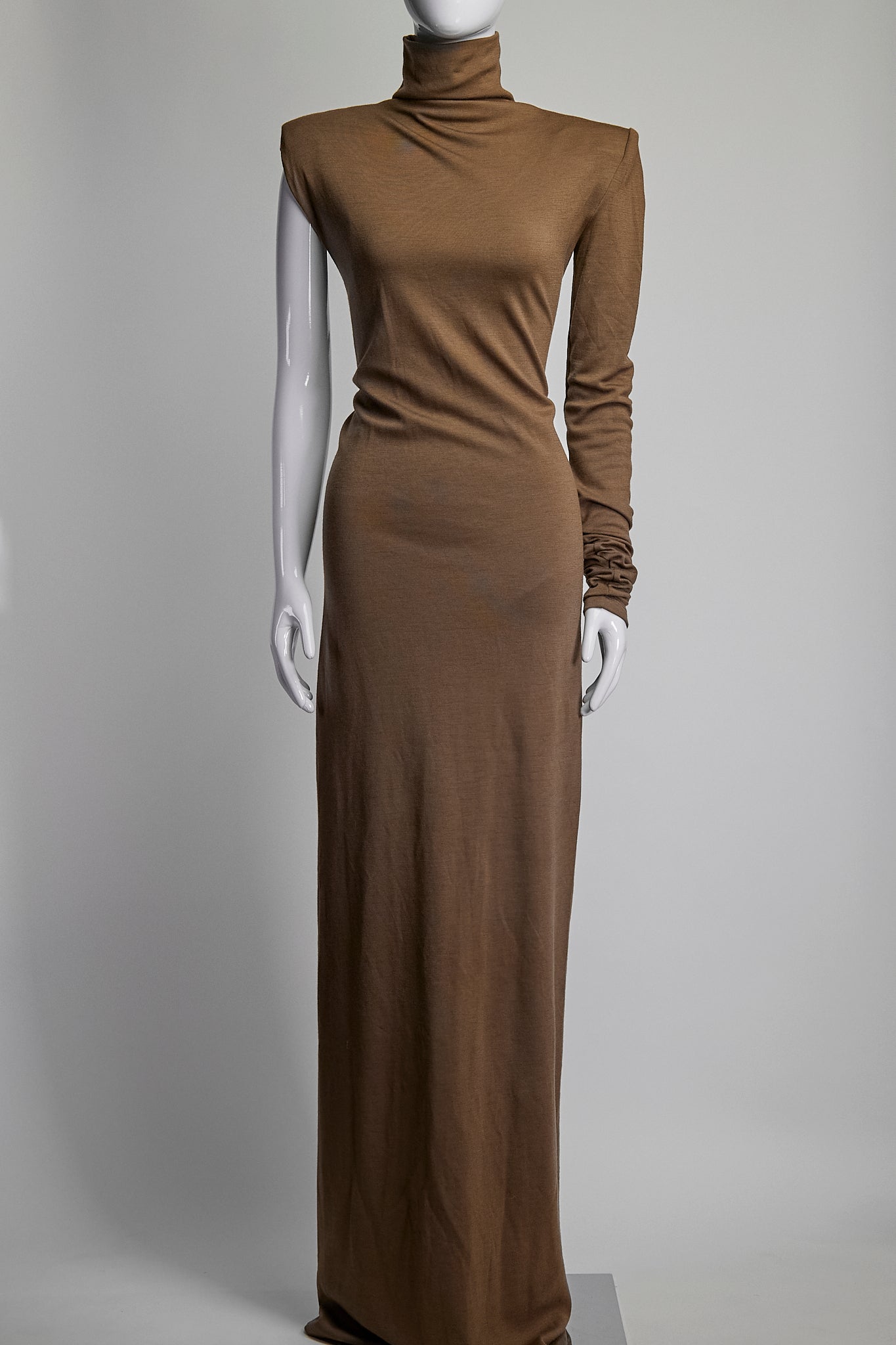 Sportmax Brown One Sleeve Long Dress IT38 FR34