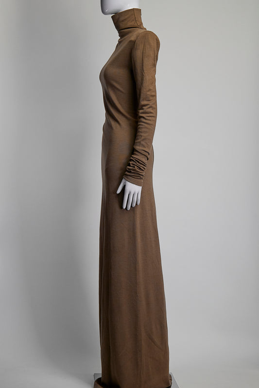 Sportmax Brown One Sleeve Long Dress IT38 FR34