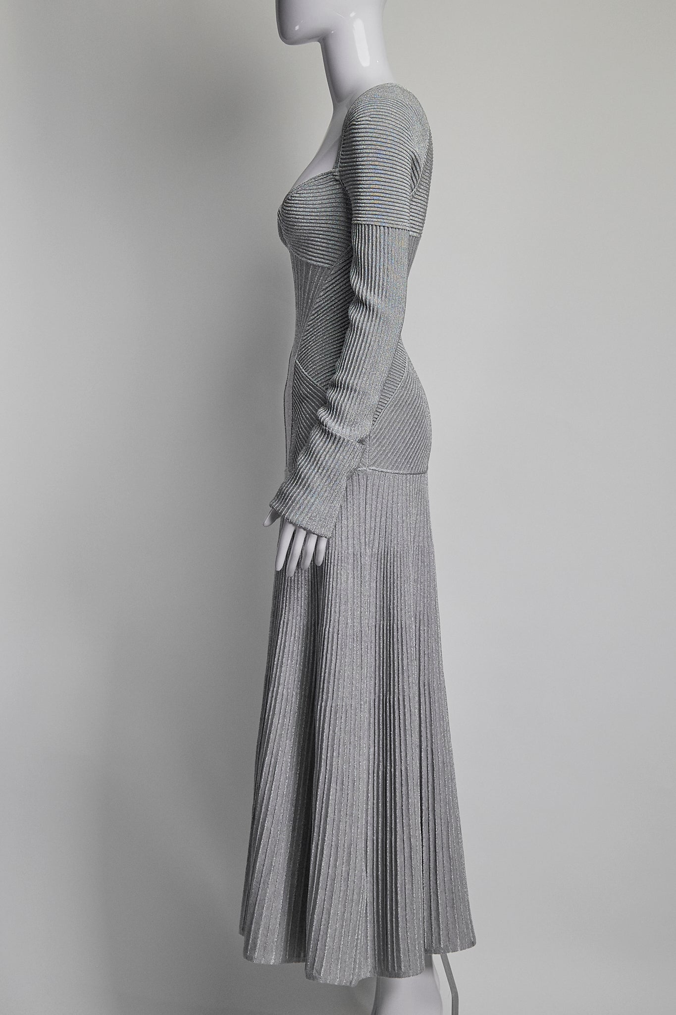 Alexander McQueen Metallic Silver Ribbed Dress S