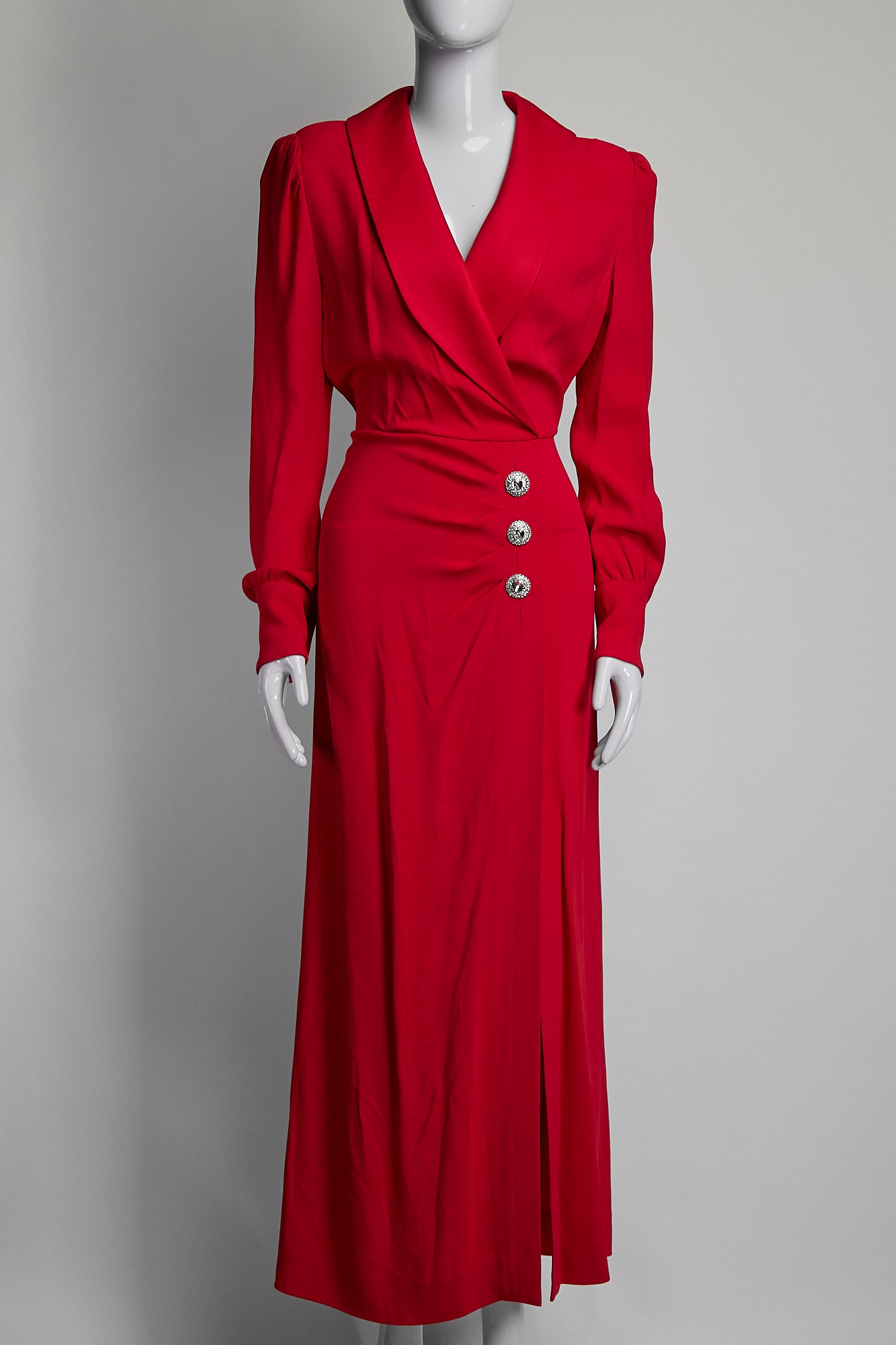 Alessandra Rich Red Long Sleeve Dress with Jewels IT42 FR38