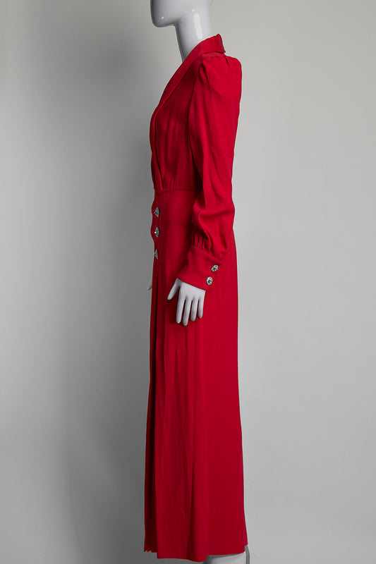 Alessandra Rich Red Long Sleeve Dress with Jewels IT42 FR38