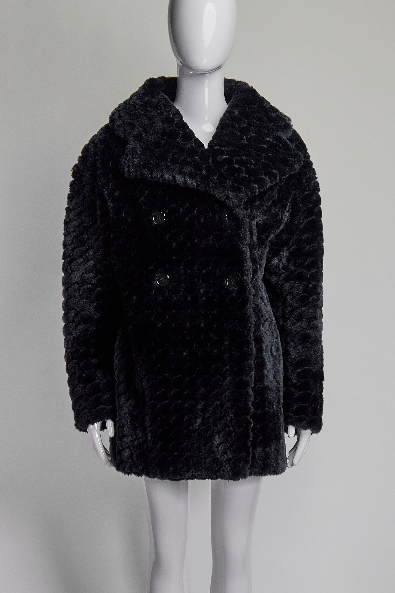 Alaia Textured Double Breasted Faux Fur Coat FR38 IT42