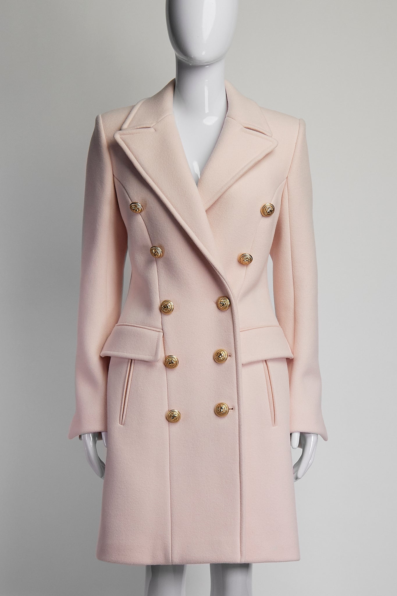 Balmain Double Breasted Light Pink Long Coat FR38 IT42