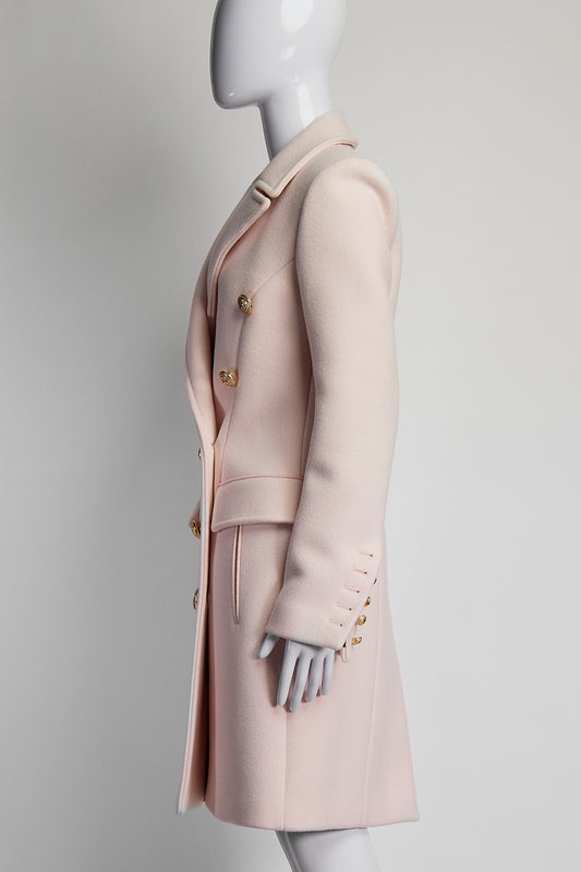 Balmain Double Breasted Light Pink Long Coat FR38 IT42