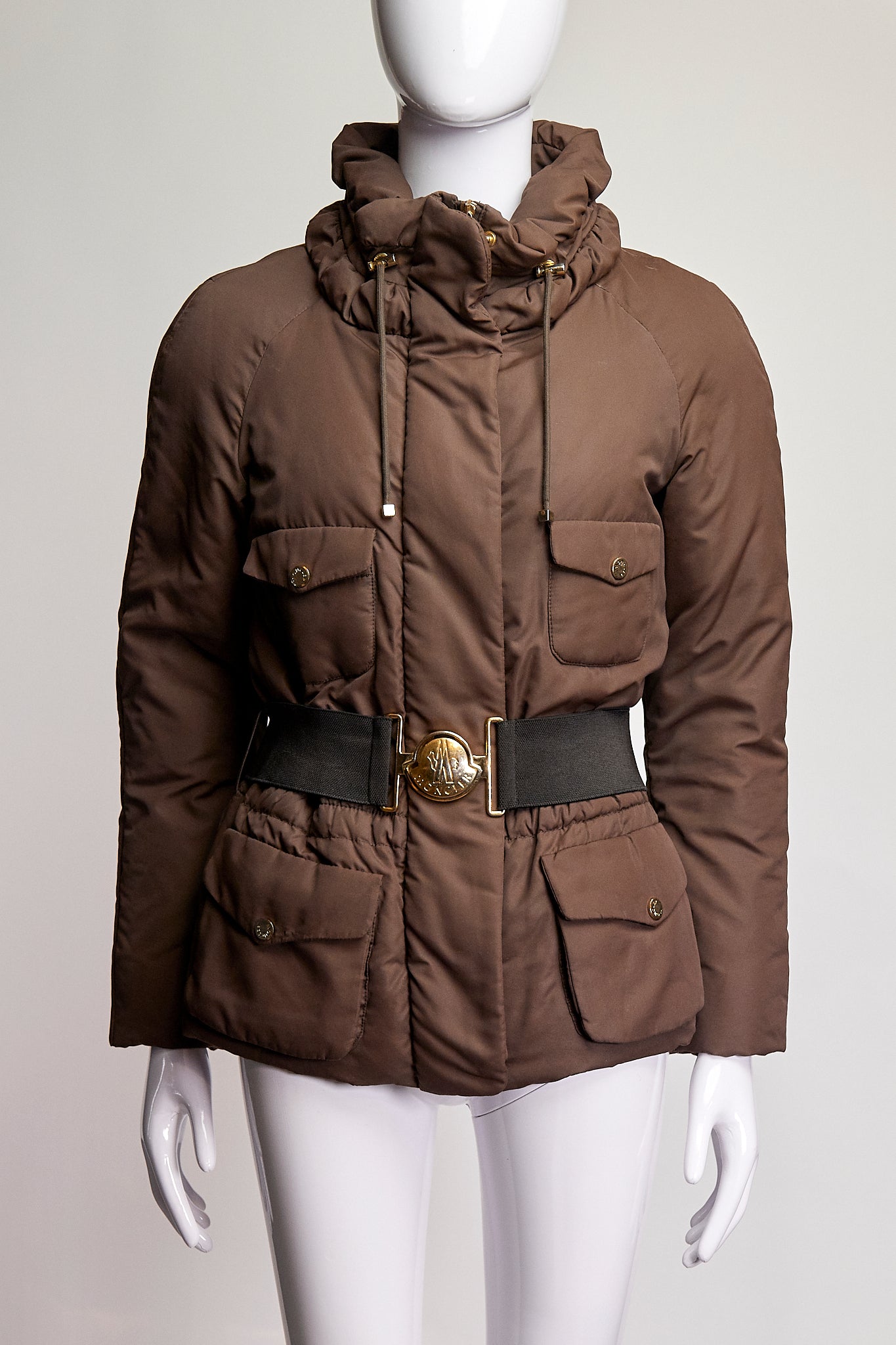 Moncler Brown Belted Puffer Coat S