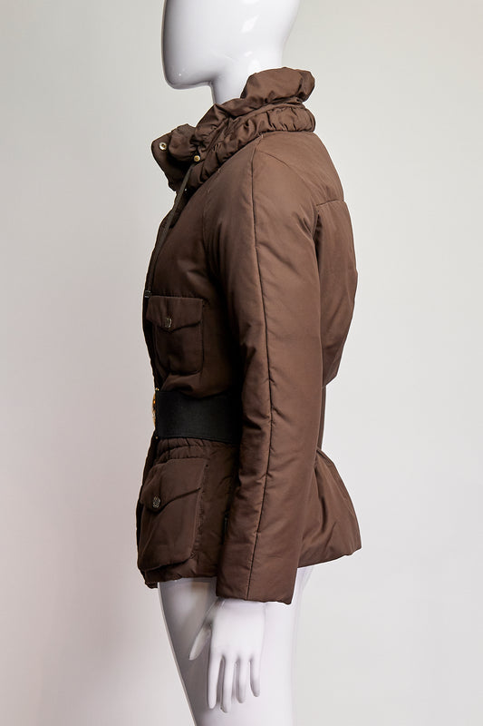 Moncler Brown Belted Puffer Coat S