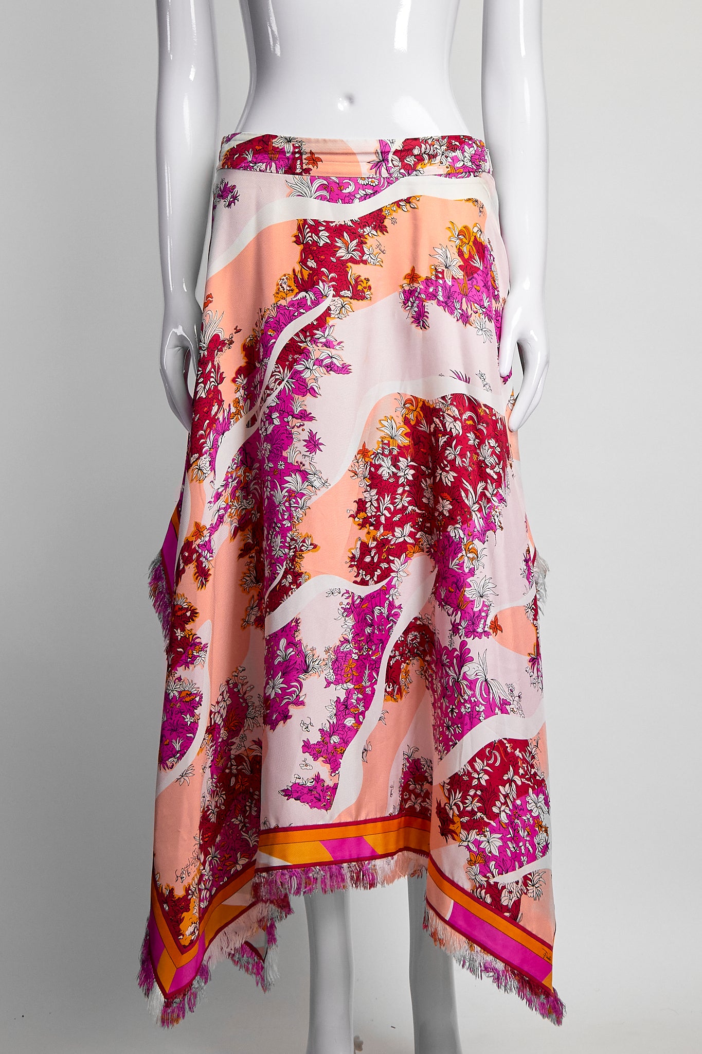 Emilio Pucci Silk Floral Patterned Skirt with Fringe US8